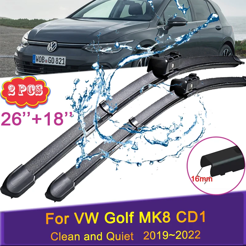 

Car Wiper Blades for VW Golf MK8 CD1 2019 2020 2021 2022 Two Front Windshield Frameless Durable Rubber Snow Shaving Accessories