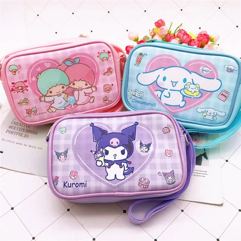 Anime Sanrio Cinnamoroll Kuromi My Melody Pu Waterproof Slung Shoulder Bag Storage Small Square Bag Cute Cartoon Birthday Gifts