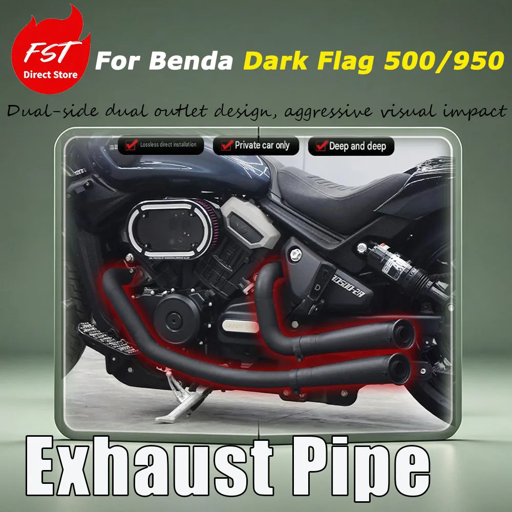 For Benda Dark Flag 500/950 modification accessory, stainless steel double-sided double-hand exhaust pipe, full length