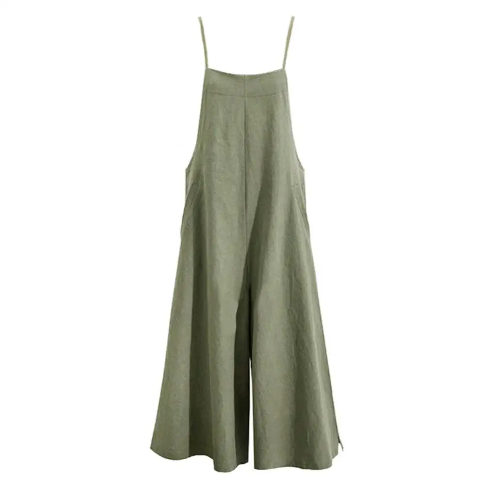 Lässige lose Overall Damen weites Bein Hosen Sommer neue Overall vertikale Seitens chnalle Baumwolle Leinen Tasche Hosen Arbeits kleidung