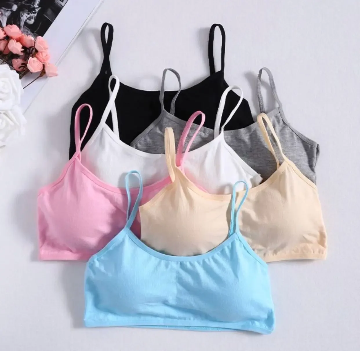 2pc/Lot Young Girls Solid Soft Cotton Bra Puberty Teenage Breathable Underwear Kid Cloth