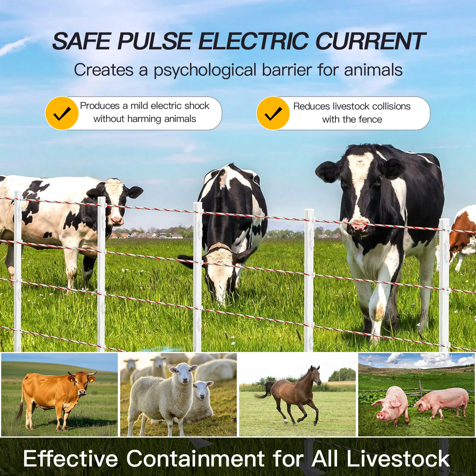 Electric Fence Conductive Rope, Bear & Wild Boar Proof Fence Wire for Cattle, Sheep, Horse Livestock Containment