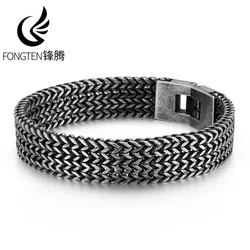 Fongten 13mm Mesh Chain Bracelet For Men Stainless Steel Watch Strap Chain Bracelet Bangle Hiphop Male Multiple Color Jewelry