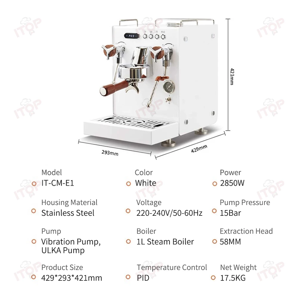 ITOP CM-E1 máquina de café comercial para el hogar bomba Ulka triple calefacción Control PID 2850W máquina de café expreso preempañamiento tanque de 1,6l