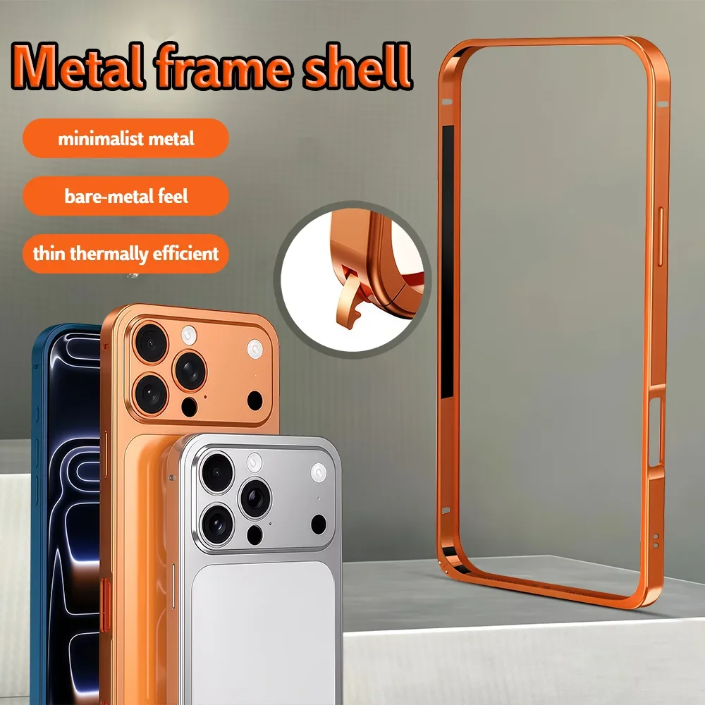 Capa de Telefone com Dissipação de Calor e Bumper de Liga Silm para iPhone 18 Pro Max 17 16 15 14 13 12, Capa de Proteção com Estrutura Metálica à Prova de Choque