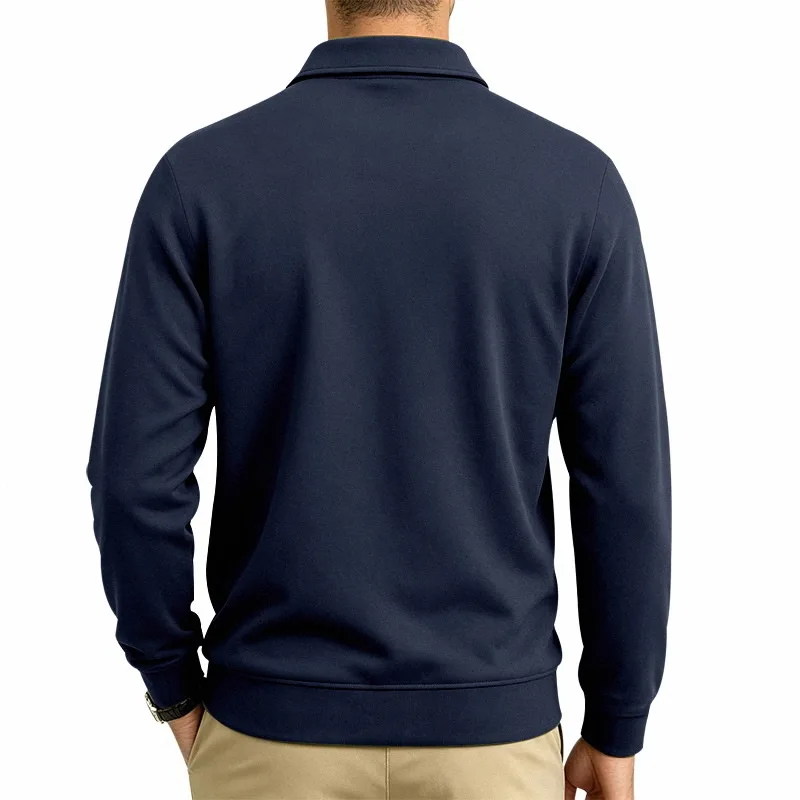 Herbst- und Winter-Herren-POLO-Pullover mit langen Ärmeln, lässigem Kragen, sportlichem Design und mehreren Taschen, Großhandel – Detail 6