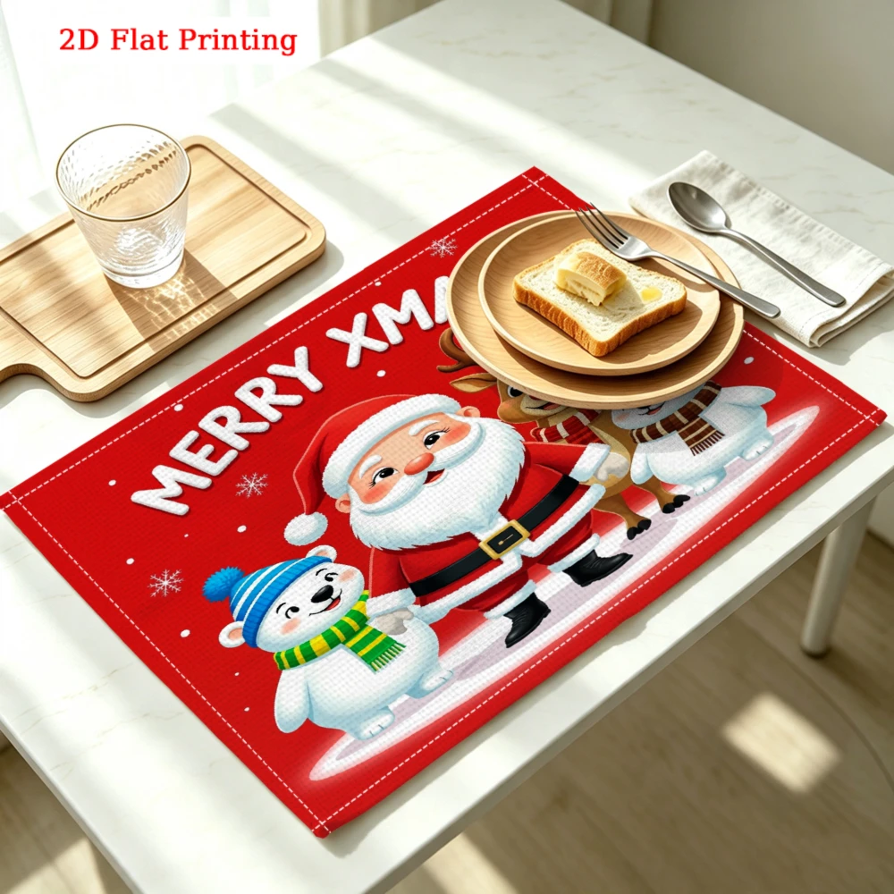 Merry Xmas Santa And Friends Kitchen Placemat Coaster Linen Pad Dish Coffee Cup Table Mat 30x40cm Home Decor