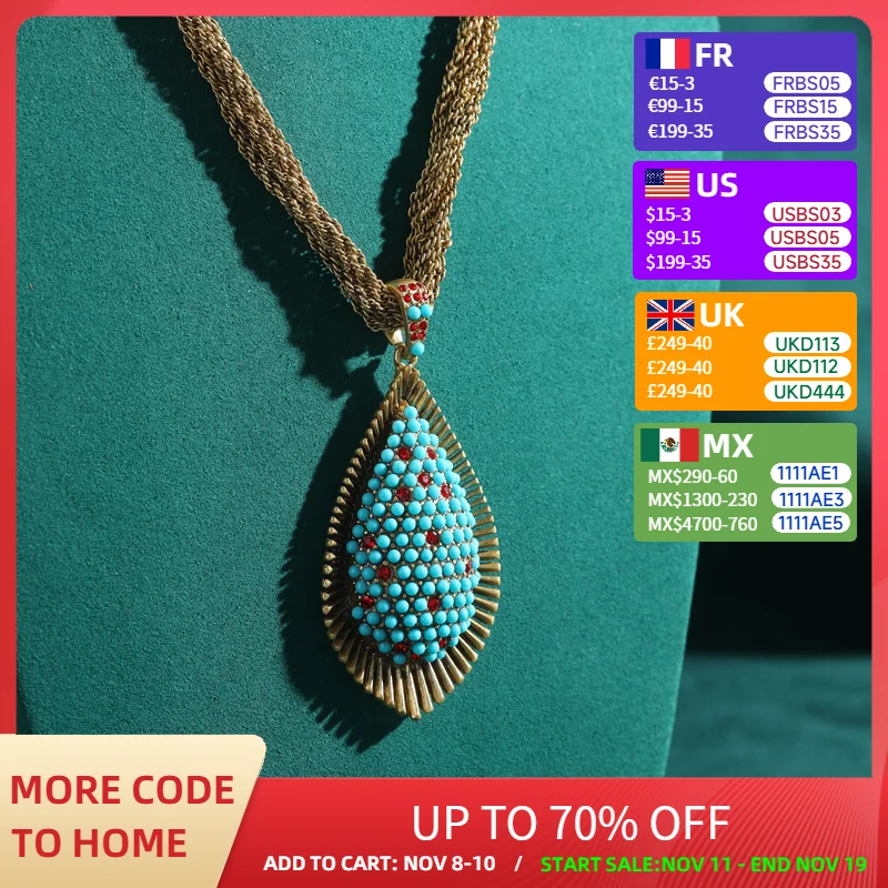 

Vintage Layered Twisted Chain Necklace Jewelry Turquoise Peacock Feather Pendant Luxury Designer Brands Women Accessories Party