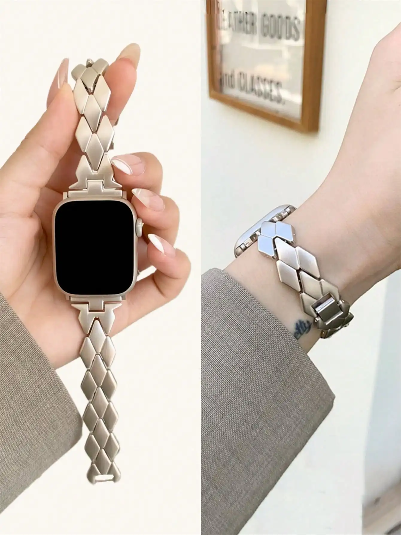 

1pc Women's New Starry Metal Bracelet, Compatible With Apple Watch Bands 44mm, 40mm, 45mm, 41mm, 42mm, 46mm, 38mm, Ultra 2, 49mm, Fashionable Minimalist Women's Strap, Suitable For Apple Watch Series 11, 10, 9, 8, 7, SE, 6, 5, 4, 3, 2, 1. Fashionable Stra