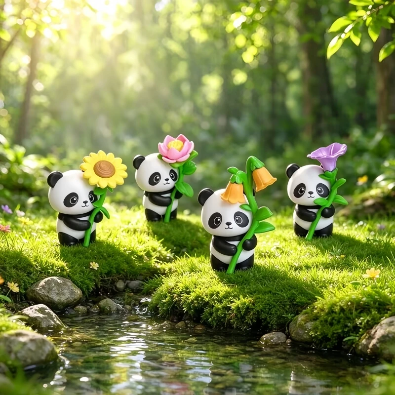 4Pcs/Set  Anime Panda Action Toy Figures ‌Desktop Ornament‌ Micro-landscape Gardening Decoration 3-4CM