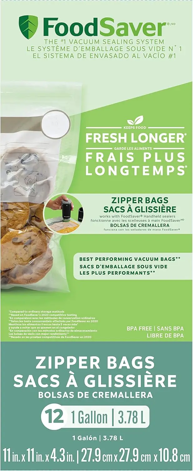 

1-Gallon Vacuum Zipper Bags for Food Storage, Airtight Seal, Reusable and Durable