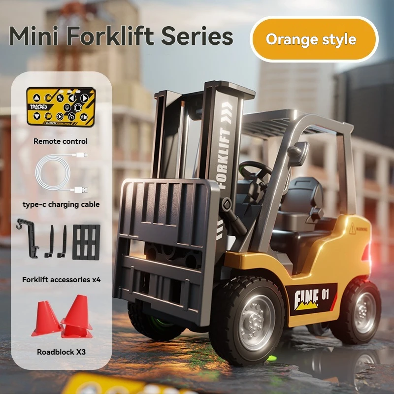New 1/64 Remote-controlled Alloy Forklift Engineering Vehicle Desktop Ornament Controllable Car Model Collection Boy Gift