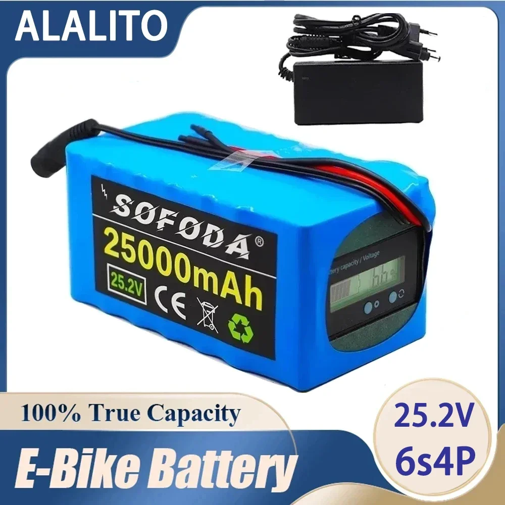 

NEWHigh power battery 24V 6 s4p 25ah, high power battery 500W, BMS 25.2V 25000mAh power battery, bicycle with capacity indicator