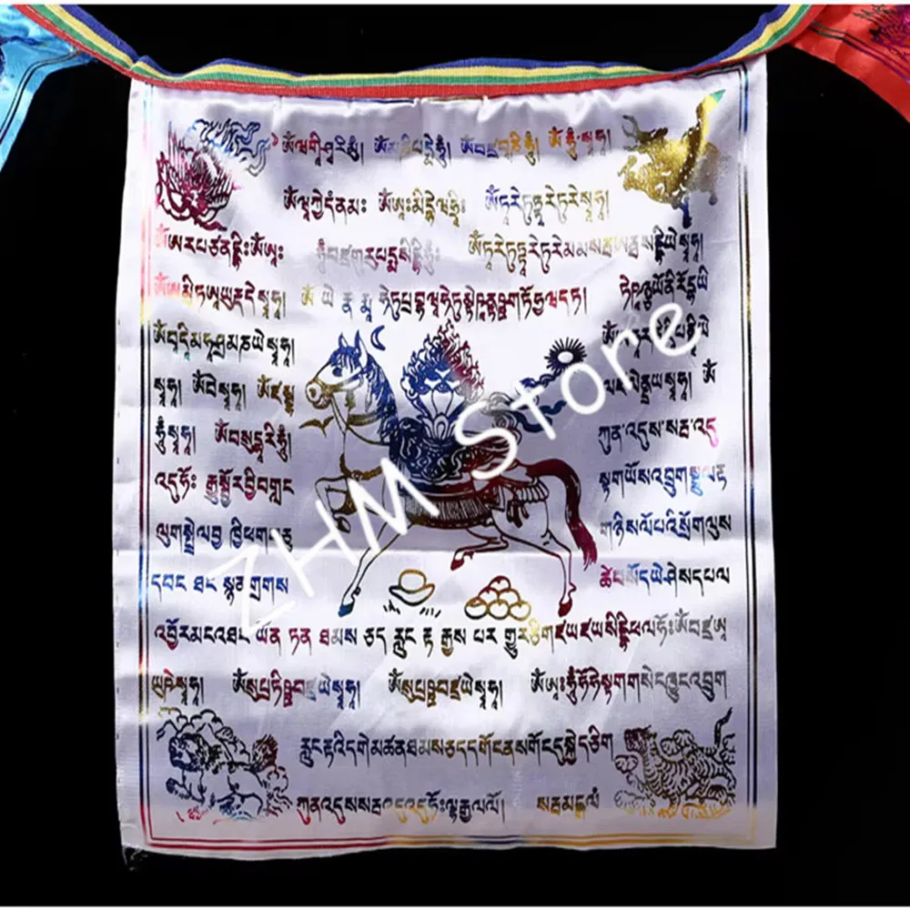 New Tibetan Buddhist 5 Elements Gold Printed Wind Horse Prayer Flags,3.5M Silk Cloth Longda Hanging Decorate Streamer Flags