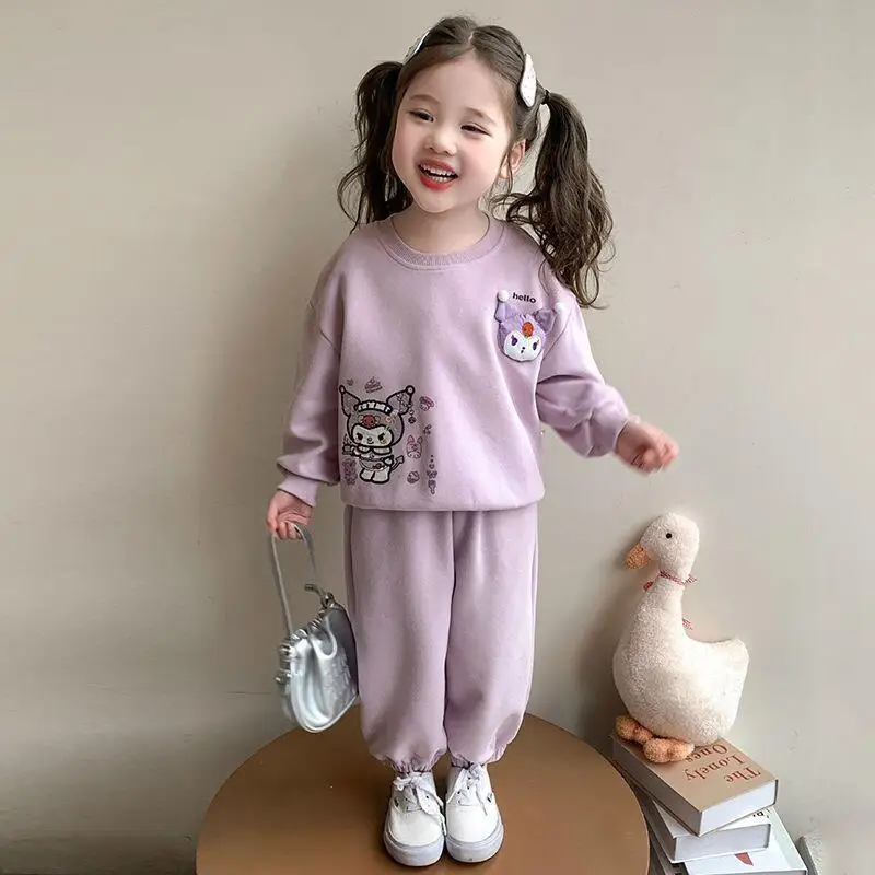 

Sanrio Hello Kitty Pullover Pants 2-Piece Set Girl Autumn Tops Hoodie Sportswear Child Kawaii Anime Cartoon New Casual Clothing