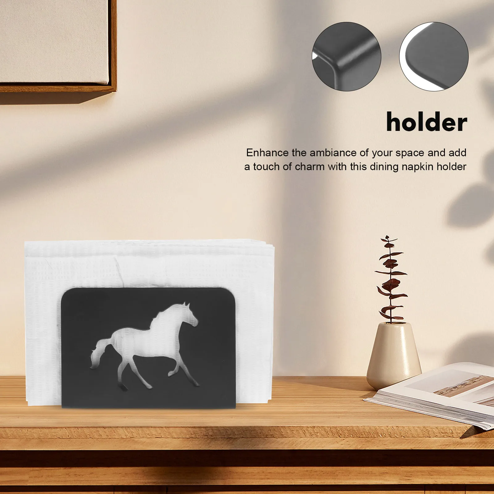 

Silhouette Horse Napkin Holder Vertical Stand for Table Kitchen Decorative Metal Tissue Holder Dining Napkin Organizer