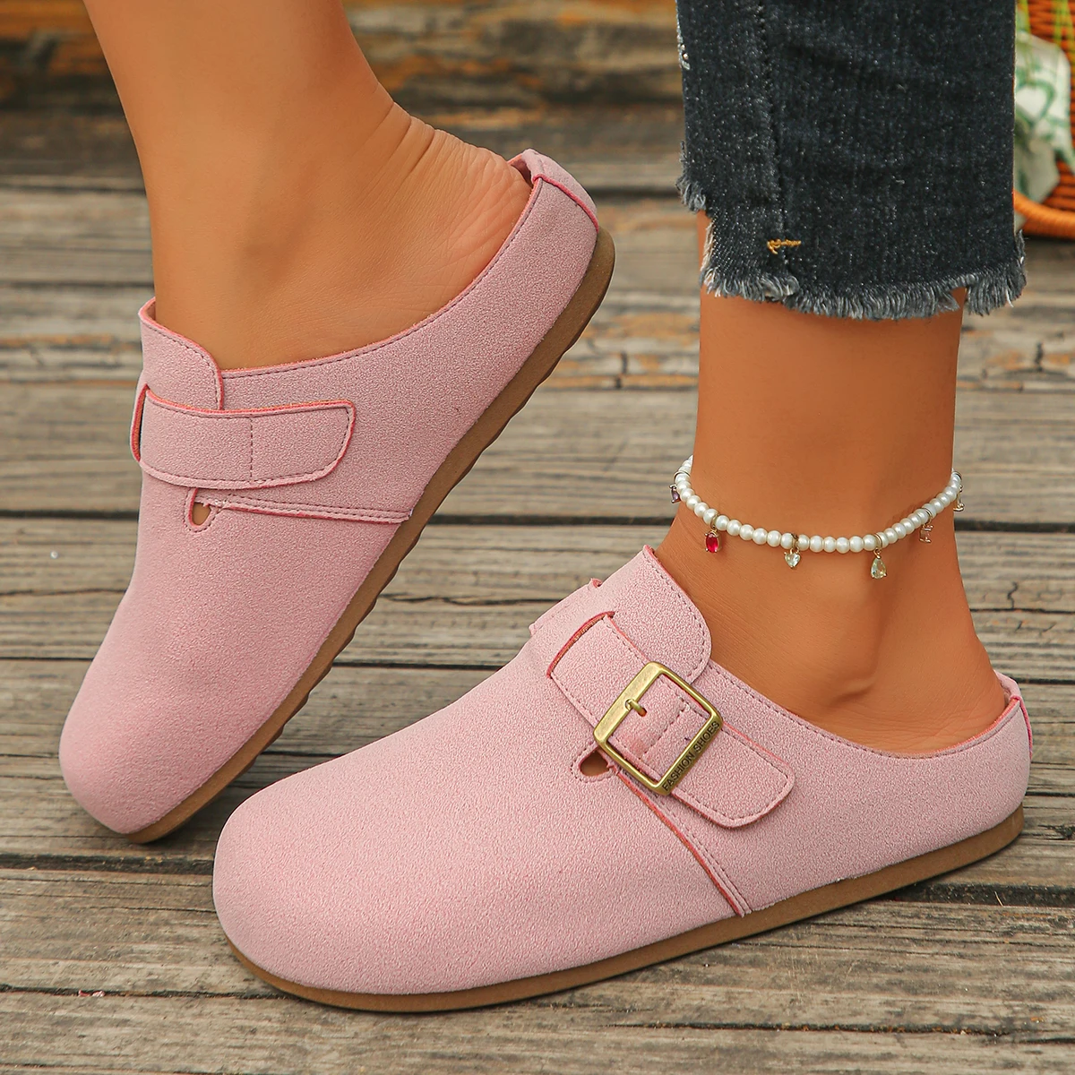 Fashion Summer Women's Suede Mules Slippers Clogs Cork Insole Sandals Arch Support Outdoor Beach Slides Home Shoes Woman