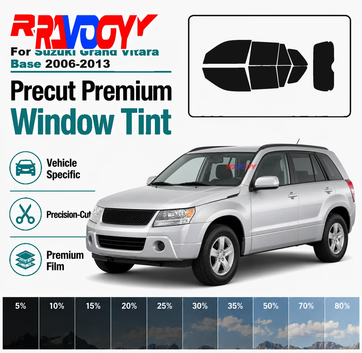 for-suzuki-grand-vitara-base-2006-2013-ravooy-pre-cut-window-film-vehicle-specific-full-kit-front-rear-windows-precision-cut