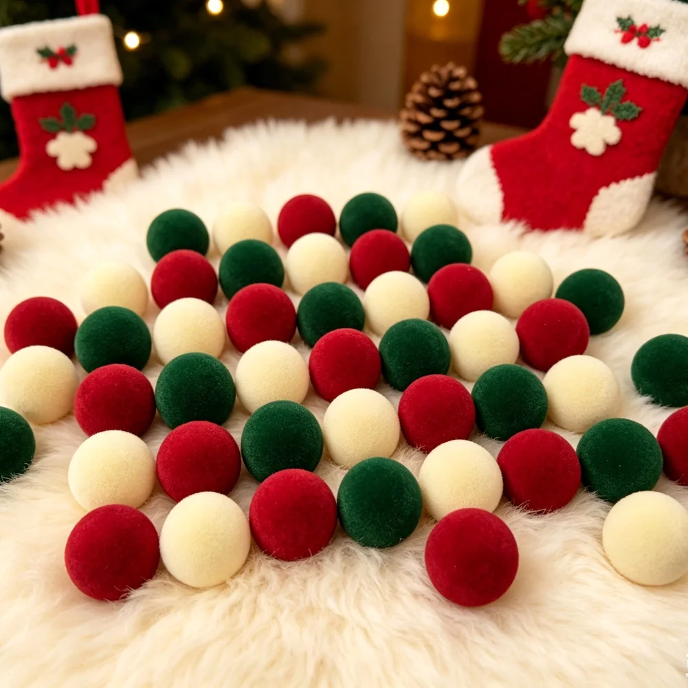 49Pcs 3Cm Modern Flocked Christmas Balls Decorations Ornaments For Xmas Tree Home Holiday Party Wedding Hanging Decor Accessory