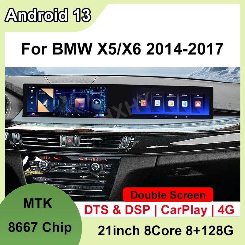 Double Interactive Android 13 8+128G Auto Carplay Car Dvd Radio Player Navigation Multimedia Stereo For BMW X5 X6 F15 F16