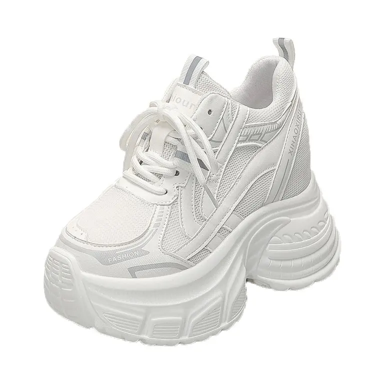 10 centimetri Air Mesh Genuino Cuoio DELL'UNITÀ di elaborazione Delle Donne Skate Boarding Tacchi di Alta Marca Casual Scarpe Vulcanizzate Della Piattaforma Della Cuneo Estate Autunno scarpa