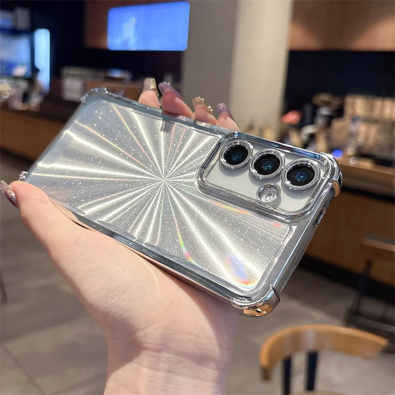 

Fashion Bling Laser Aurora Patten Colorful Phone Case For Samsung Galaxy S25 S24 A07 A16 A17 A26 A36 A56 Shockproof Cases Cover