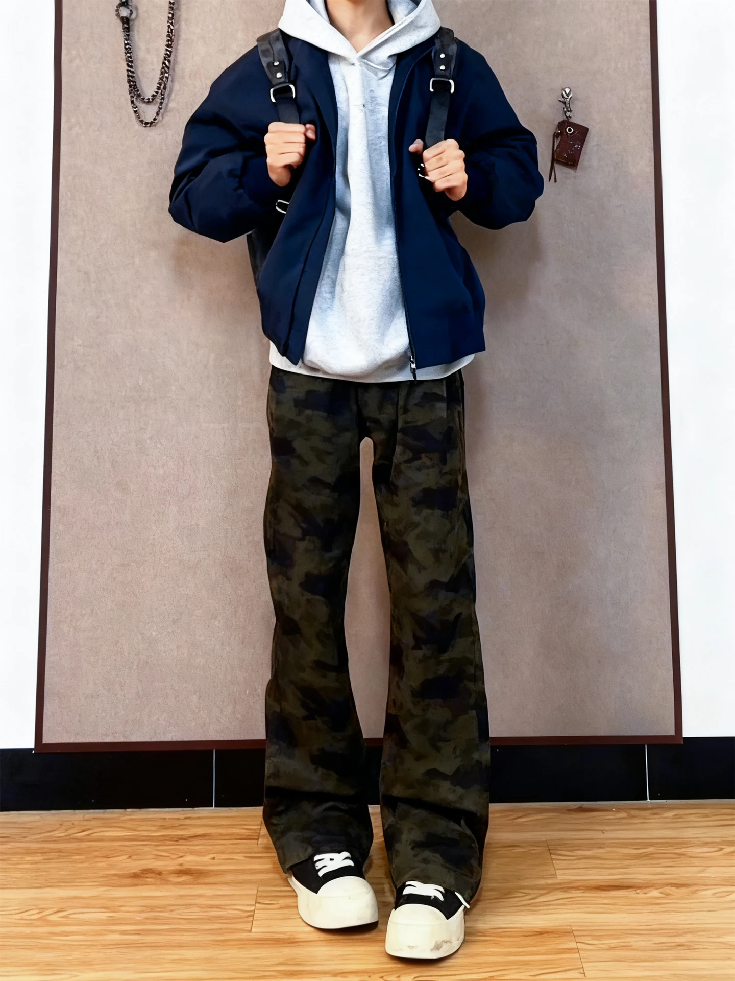 

Ретро-джинсы мужские американские камуфляжные на флисовой подкладке, прямые рабочие брюки с высокой талией, расклешенные, для высоких мужчин