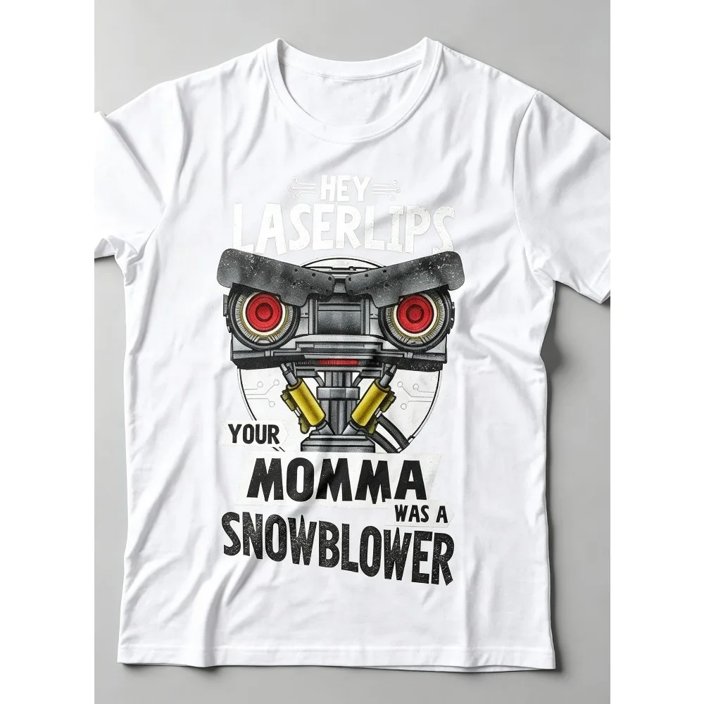 2026 New Retro Sci-fi Robot Theme T-shirt, Red Dual Eyes Robot Illustration,  Nostalgic Trend Street Unisex Tops