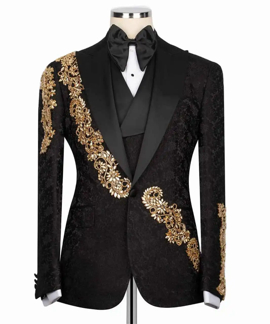 Модные жаккардовые свадебные костюмы, комплект из трех предметов, пиджак, однобортный смокинг для жениха, выпускной, на заказ, traje de hombre