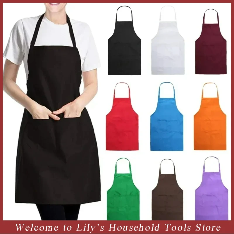 Delantal de cocina ajustable Unisex para el hogar, suministros de cocina de Color sólido, Chef, camarero, barbacoa, peluquería, delantal de bolsillo para adultos, herramienta