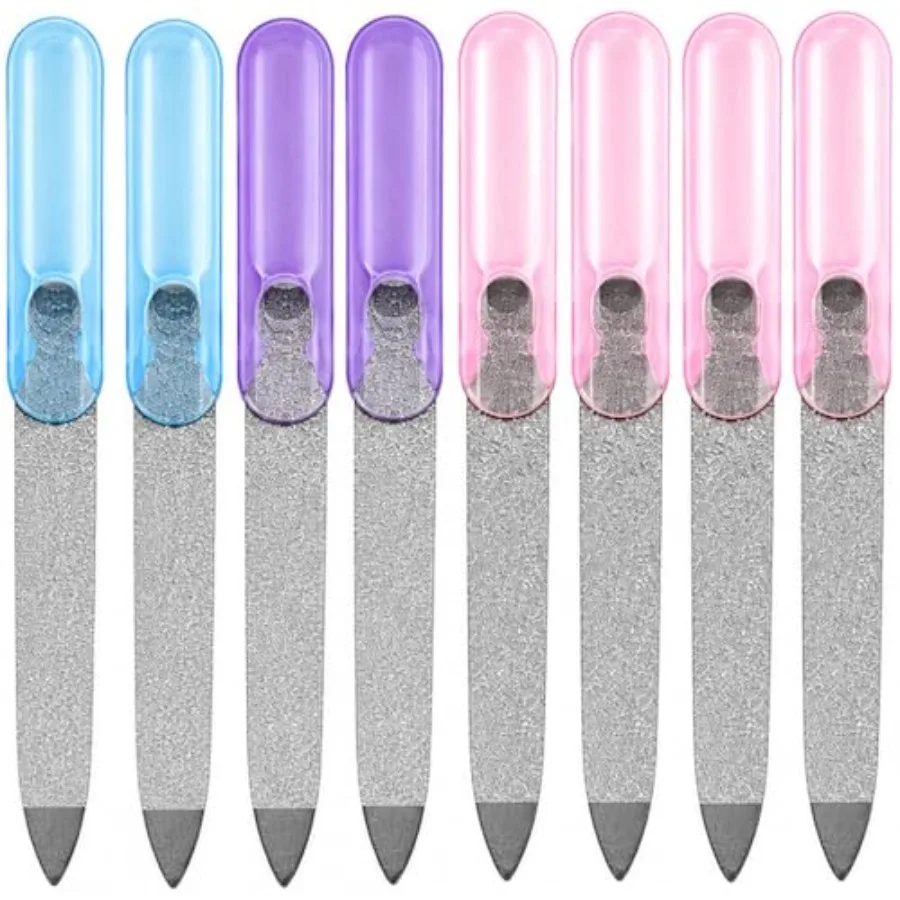 

8 Pack Stainless Steel Sapphire Nail File, 3.5 Inch Metal Nail Files for Fingernails and Toenails, Professional Manicure Pedicu