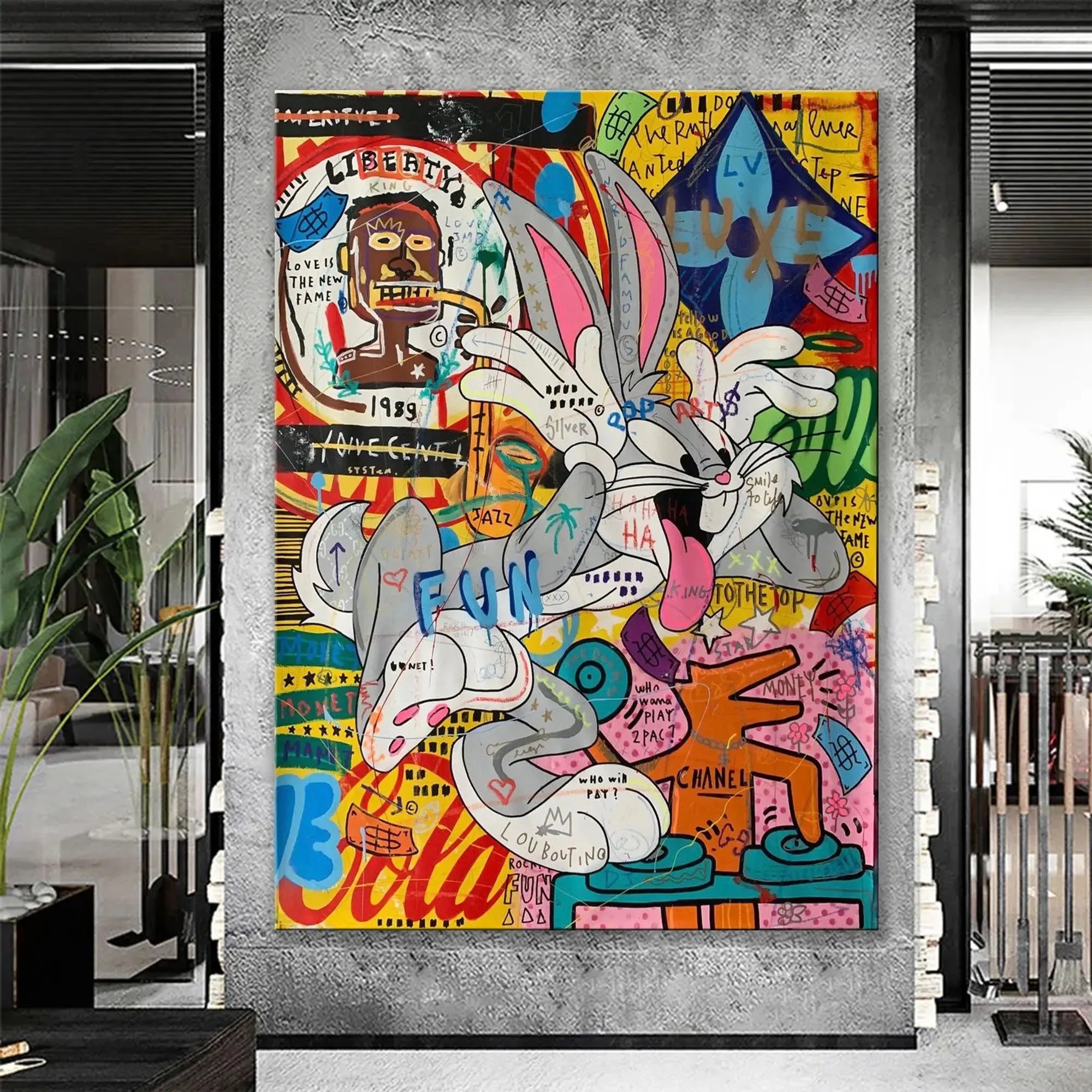 MINISO Bugs Bunny Banksy Pop Art Canvas Print Bugs Bunny Graffiti Pop Wall Art Poster Pop Art for Living Room Home Decor