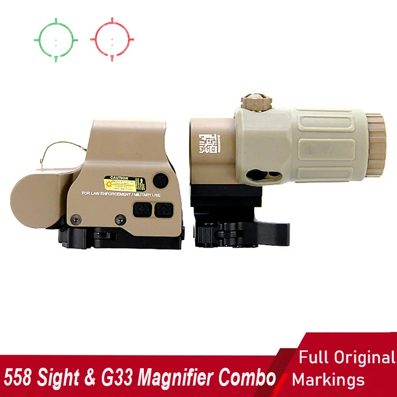 

Тактический голографический красно-зеленый точечный прицел 558 и лупа G33 с переключателем по бокам STS, быстросъемное крепление для охоты