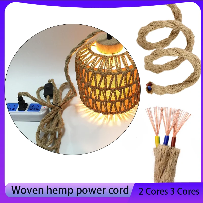 

Retro hemp rope decorative wire twisted pair DIY pendant light switch woven hemp wire 0.5/0.75mm² power cord
