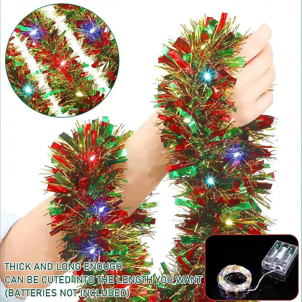 Festive 5M Chunky Tinsel Garland with LED Illumination for Decorating Your Christmas Tree and Holiday Gatherings