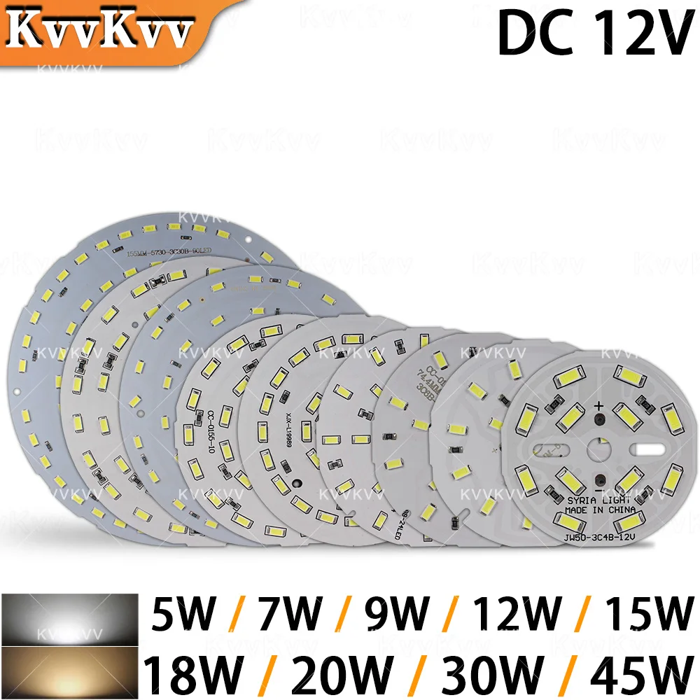 DC 12V LED Chip SMD5730 3W 5W 9W 15W 20W 30W 45W High Power Driverless Light Board Aluminum PCB for 12V Downlight Bulb Lighting