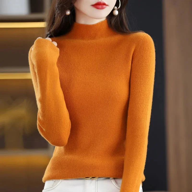 Fashion Turtleneck Wool Cashmere Women Knitted Sweater Long Sleeve Pullover Autumn Winter Clothing Jumper Top Pull Femme