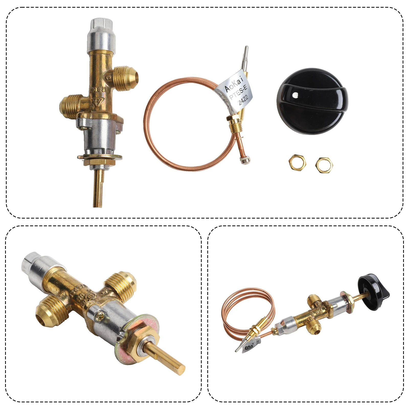

Complete Safety Control Valve Kit with Valve Knob and Thermocouple Wire for Gas Appliances in Fireplaces and Grills