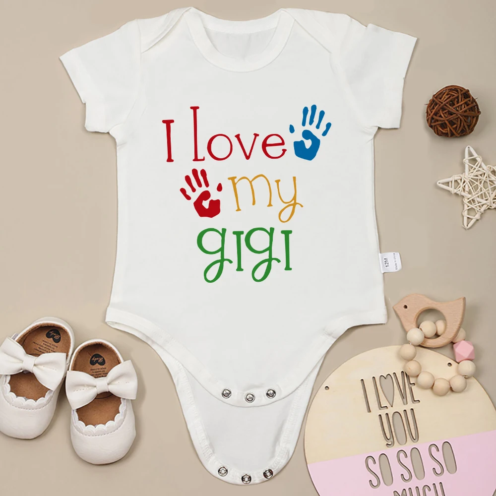 I Love My Gigi Cute Baby Onesies Fine Cotton Short Sleeve Round Neck Newborn Girl Boy Clothes Cute Toddler Bodysuit Urban Casual