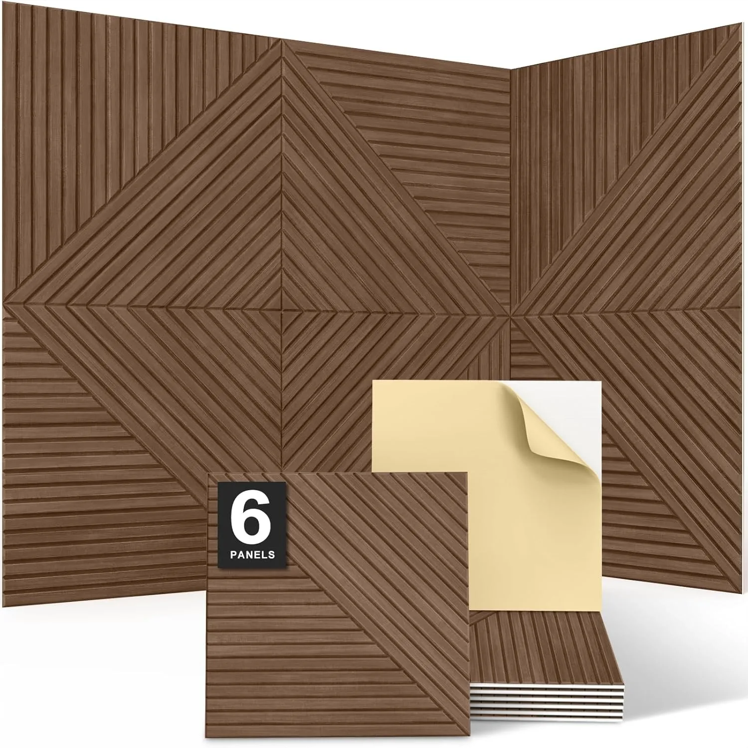 

Acoustical Wall Panels 6-Pack 23.6x23.6 Inches Self-Adhesive Sound Absorbing Panels Wood Pattern for Studio Home Living Room