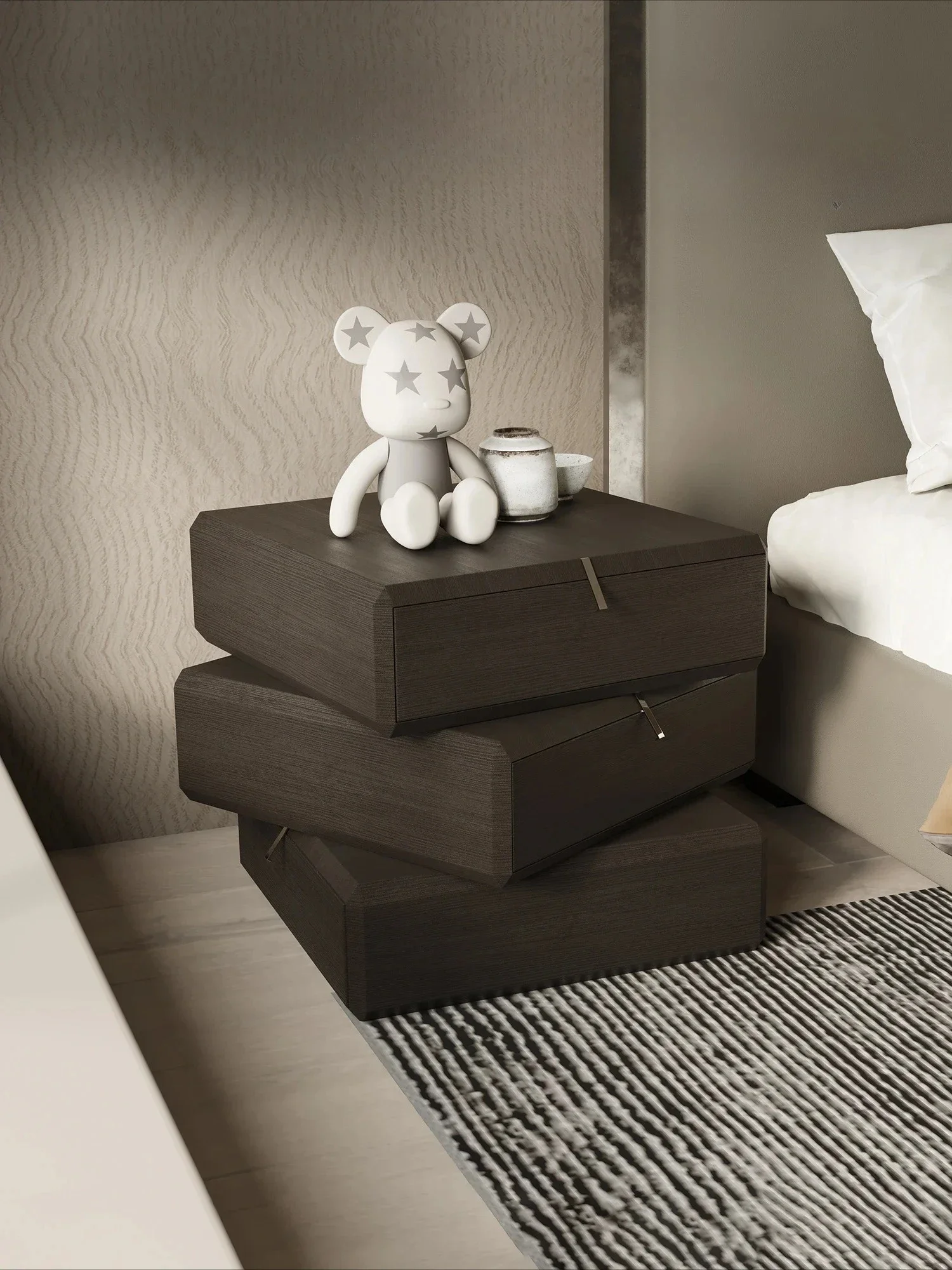 

Italian Minimalist Bedside Table Modern Light Luxury Designer Model Bedroom Rotating Bedside Locker