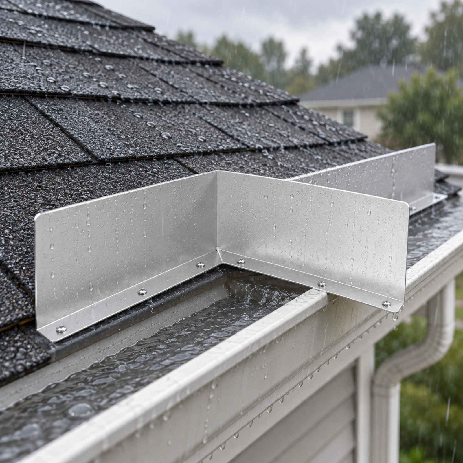 4 Pieces Roof Water Diverter Easy to Install Gutter Valley Splash Guard Roof Drainage Accessory Leak Protection for Homeowners