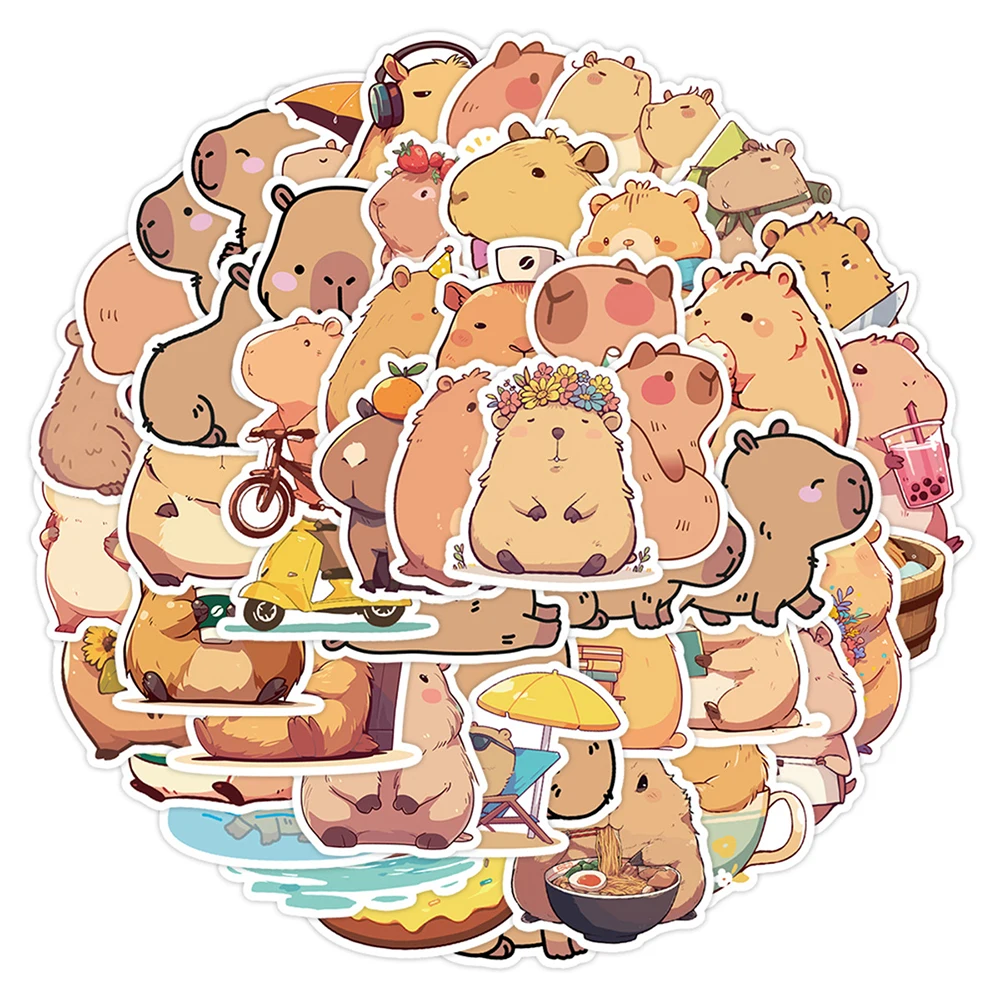 10/30/50 Stuks Kawaii Cartoon Capybara Stickers Voor Kinderen Schattige Dieren Sticker Briefpapier Skateboard Telefoon Hoesje Grappige Graffiti Stickers