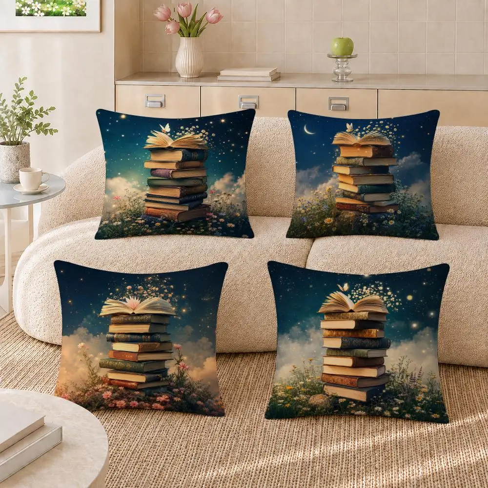 Fantasy Book Stack Bestseller Cushion Cover Pillowcase Sofa Living Room Home Gift Office Decor Protective Covers