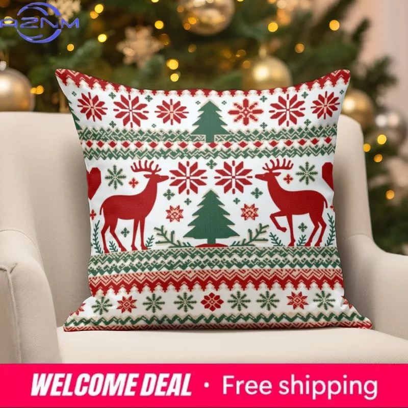 Home Decor Christmas Pattern Square Pillow Suitable For Sofa Bedroom Car Pillow Cover Cushion Rectangular Back Cushion