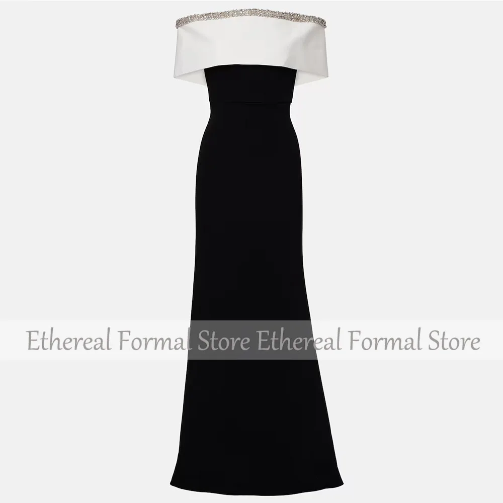 Moderne zwarte avondjurk voor vrouwen schede formele feestjurk enkellange off-the-shoulder galajurk kralen Saoedi-jurk