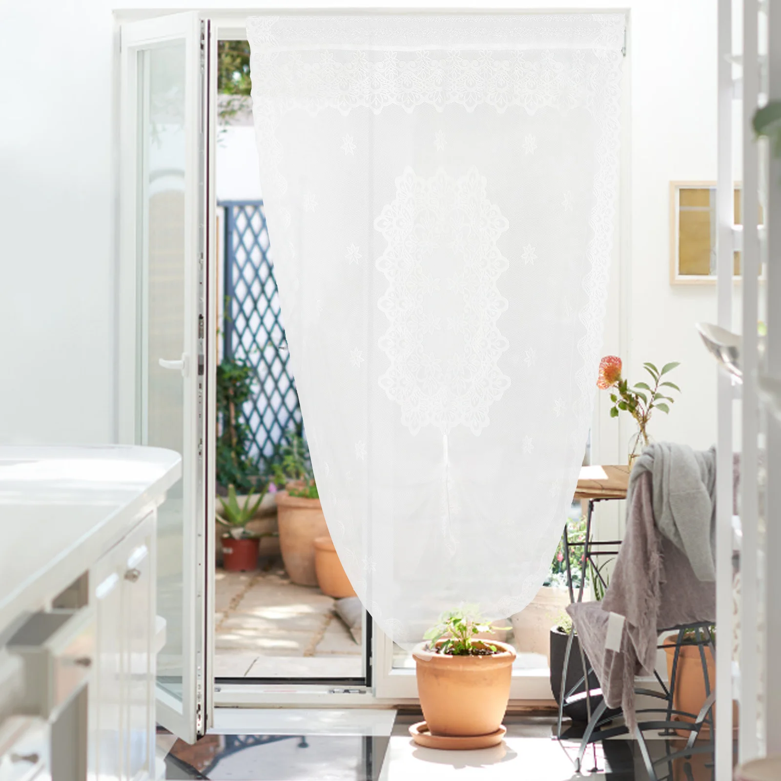 ستارة باب رومانسية شفافة من الدانتيل على الطراز الفرنسي ستارة نافذة غطاء شرفة مزخرف ستائر نافذة وشاح الباب #2