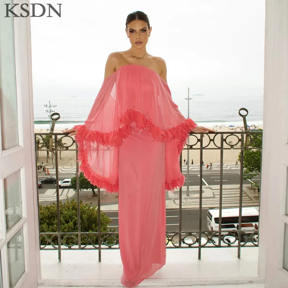 

KSDN Customzied Women Evening Dresses 2025 Elegant Cap Long Sleeve Floort Length Special Occasion Dress High Quality Prom Gowns
