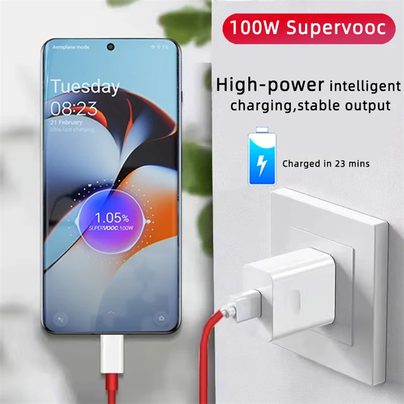 100 واط supervoc شاحن سريع USB ل Oneplus 13 12 11 10 برو 13r 12r Nord CE 2 3 4 Lite Ace 5 برو USB نوع C كابل الشحن السريع