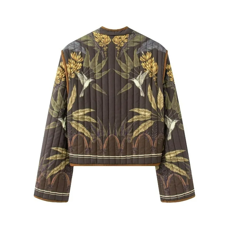 Autumn and Winter New Collection: European and American Cross-border Women's Casual Plant-printed Quilted Cotton-padded Jacket